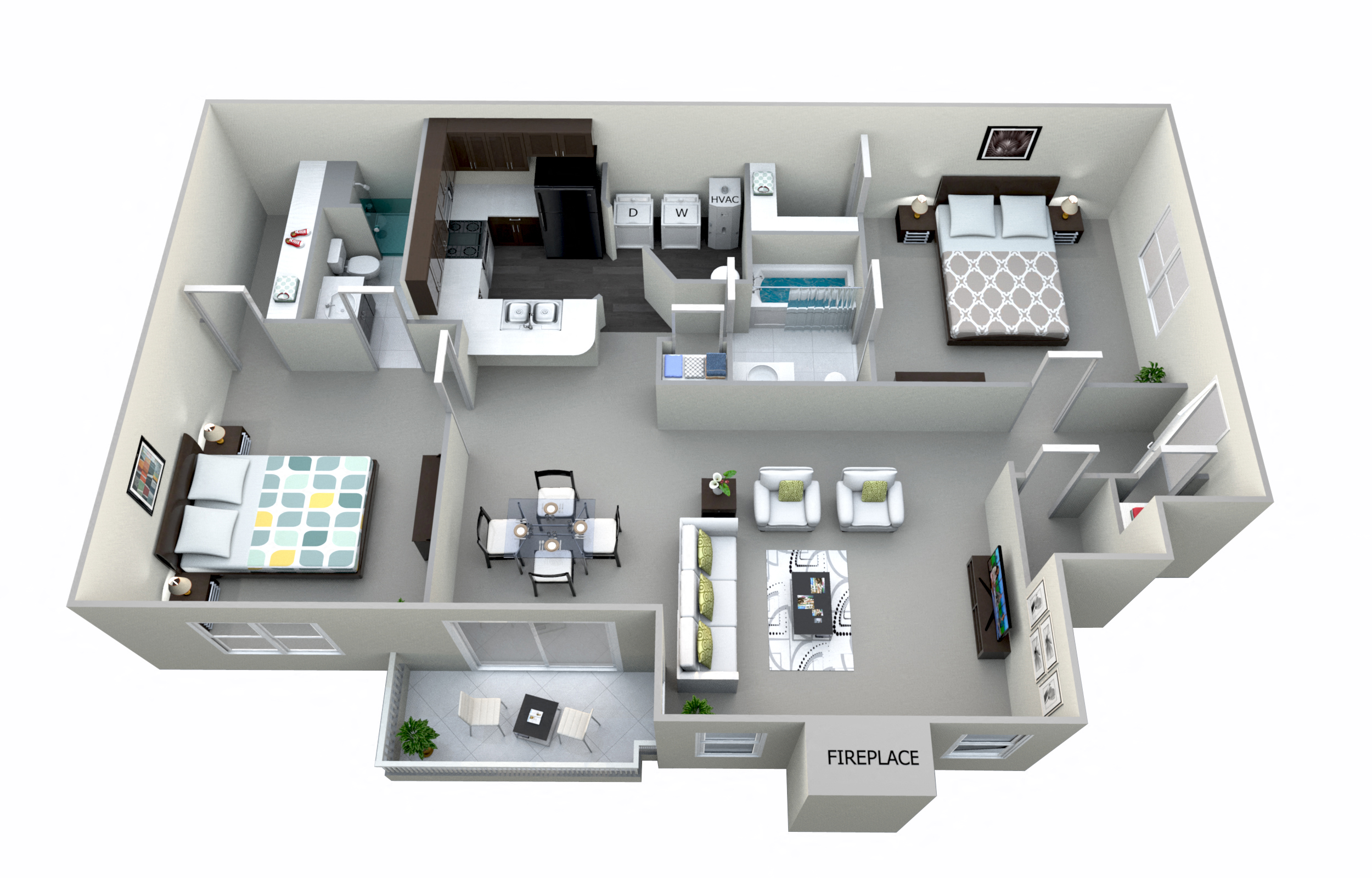 Floor plan for 2 beds, 1.5 baths, 1125 sqft